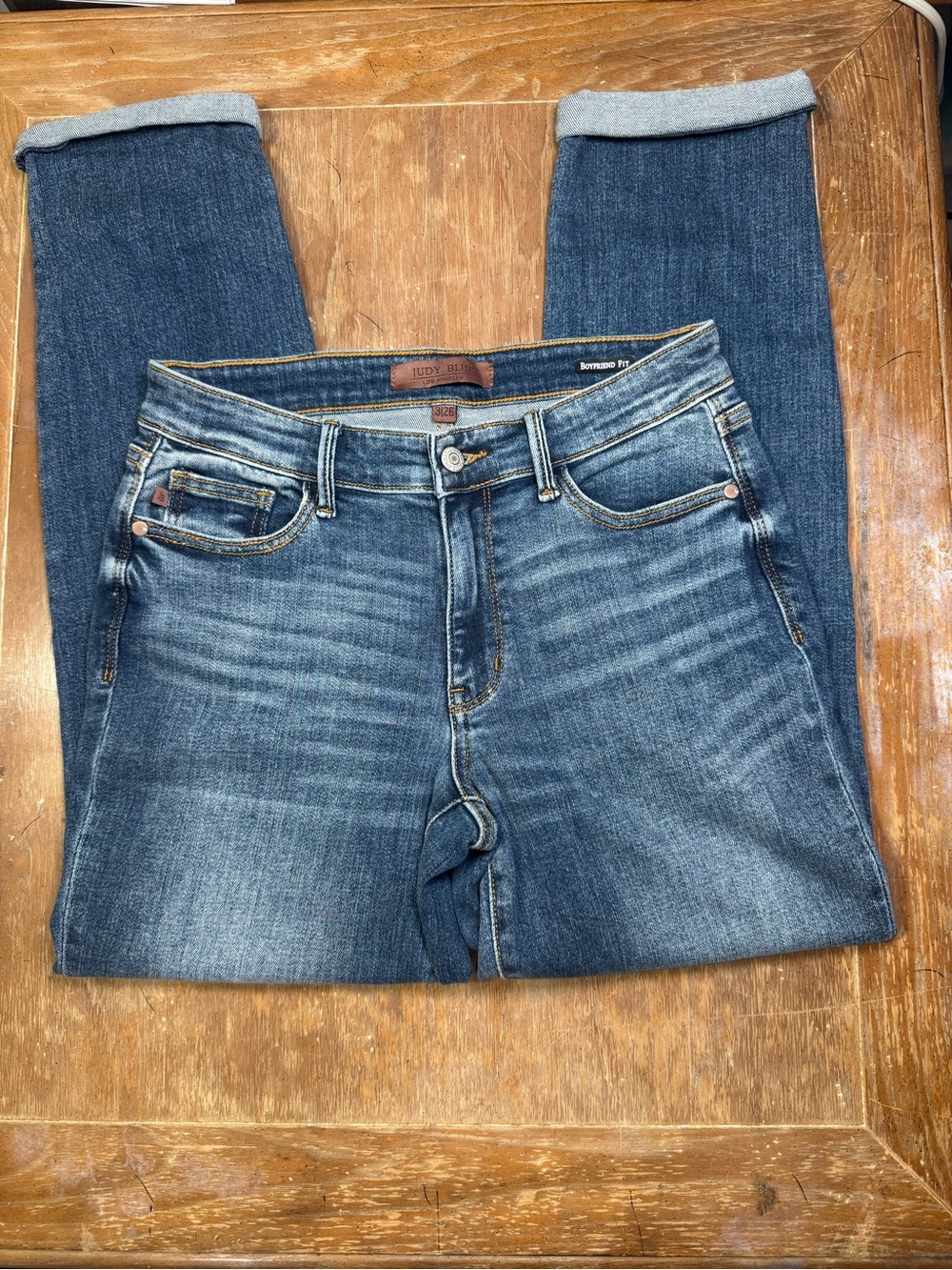 Judy Blue Medium Wash Cuffed Boyfriend Fit Jeans